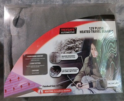 Treksafe Heated Travel Blanket Throw 12 Volt Plush 3 Settings Dual Layer 55x40''