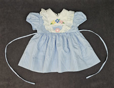 VTG Baby Girls Summer Dress Sylvia Whyte For Neiman Marcus Blue Stripe Apron Tie