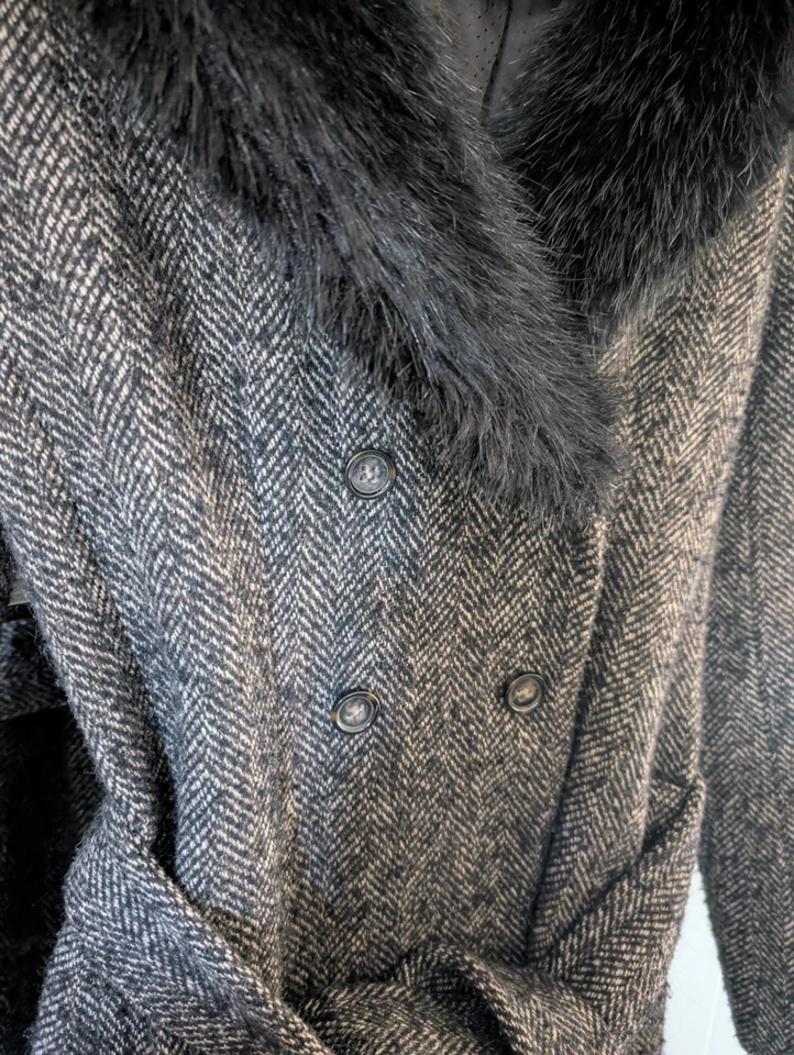 Abrigo de lana Banana Republic XS negro imitación piel elegante cintura S 4 botones chaqueta Foto 4 de 4