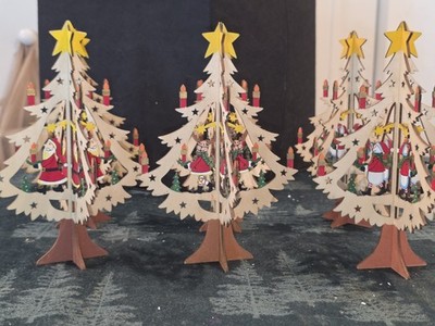 Laser Cut Wood 3D Christmas Trees (Ornaments or Table top) - Set Of 6