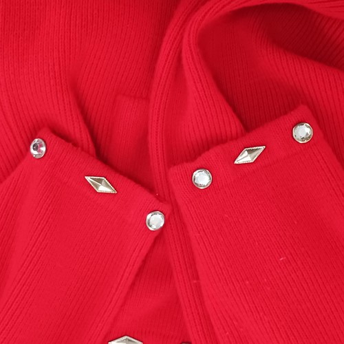 Red Cardigan Vtg Embellished Knit Sweater Fringe Shawl Collar One Size Fits All - Picture 12 of 14