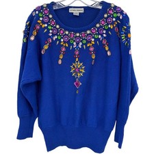 Vintage Victoria Harbour Sweater Womens Small Rhinestone Neckline Embellished