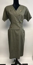 Pinup 80s Military Style Dress Union Made Olive Green Large Office Wear Business