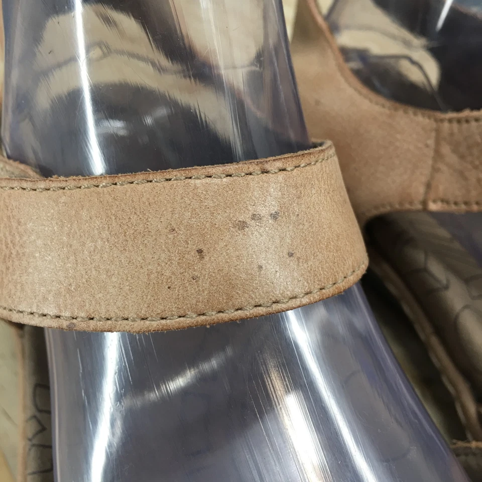 Taos Sandals Womens 11 Strappy Tan Leather Open Toe Hook And Loop Wedge Heels - Image 4 of 4