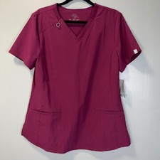 Cherokee Infinity Womens V-Neck Scrub Top Wine Purple CK865A Antimicrobial L NWT