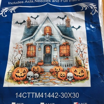 Kreuzstich Set bedruckt gestempelt 14 Stück Halloween Kürbisse 30 x 30 Neu
