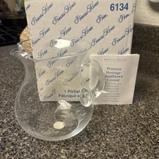 Vtg Princess House Heritage Crystal Hand Blown &Etched 1 Qt Pitcher/Vase 6134