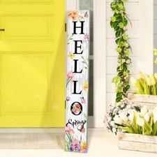 Hello Spring Porch Sign 47 x 8 Inches Colorful Welcome Spring Sign Porch Floral