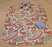 Chaps Womens Blouse PXL Petite Paisley No Iron Button Up  Flip Cuff Long Sleeve