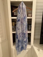 Nordstrom Modal Silk Raw Hem Fringe Scarf OS luxury 43x84 Blue Mystical