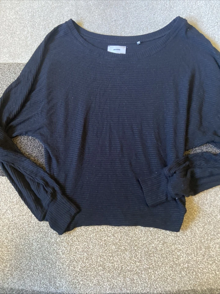 Top Joah Brown Mujer Talla Única Negro Manga Larga Acanalado Tejido Informal Foto 3 de 4