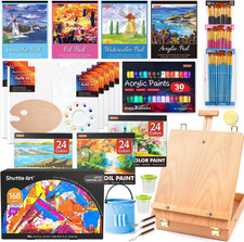 168 Pcs Artist Painting Kit, Deluxe Art Kit with Paint, Wooden Easel, Canvases,