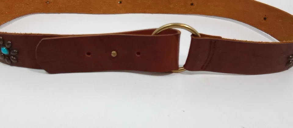 Cinturón Bohemio de Cadera Turquesa Tachonado Cuero Marrón Diseño Flor 40"- 42" Boho Foto 2 de 4