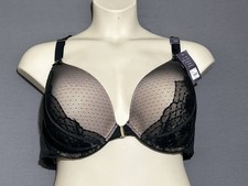 Cacique Boost Plunge Bra 46DD Black Front Closure Padded Underwired Racerback