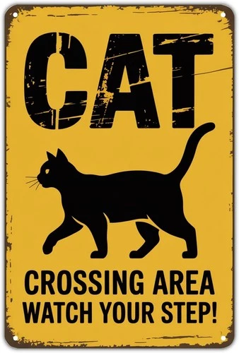 Cat Crossing Area Warning Vintage Watch Tin Metal Signs Home Décor 8x12