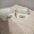 2 Vintage Pyrex Crazy Daisy Fridge Dish with Lid Spring Blossom Green 501-B