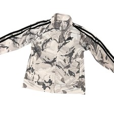 Adidas Boys Size 5 Track Jacket Full Zip Gray White Camo Print Lightweight