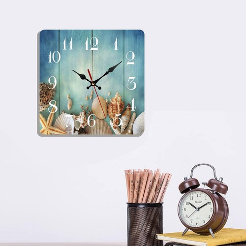 Ocean Wooden Wall Clock Silent Non-Ticking, Summer Sea Shell Wood Blue Beach ... - Picture 6 of 7