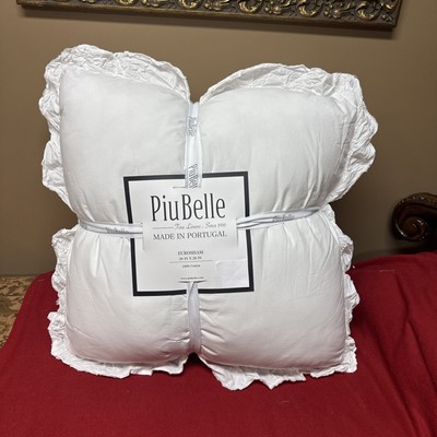 PiuBelle 2 Pck Cotton Euro Sham Filling Polyester White Row Edge Ruffle Portugal
