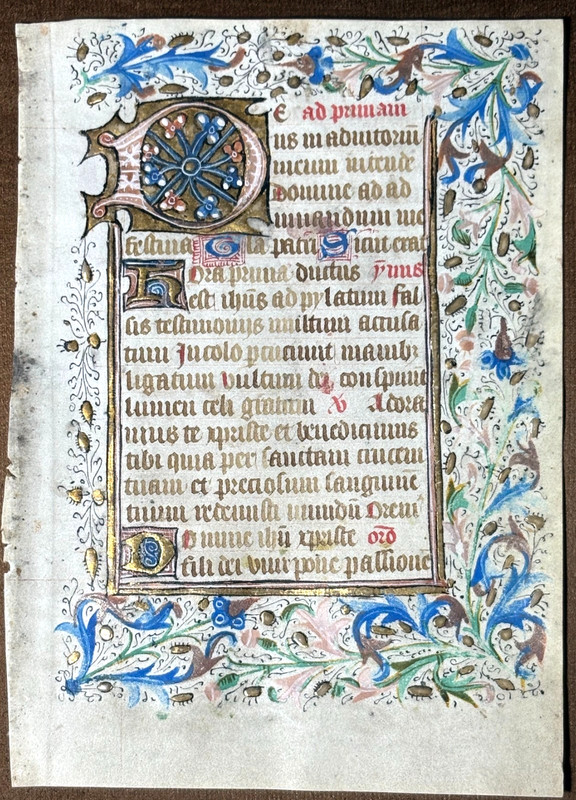 RARE Medieval Vellum Illuminated Manuscript Book of Hours Leaf, France, c.1460