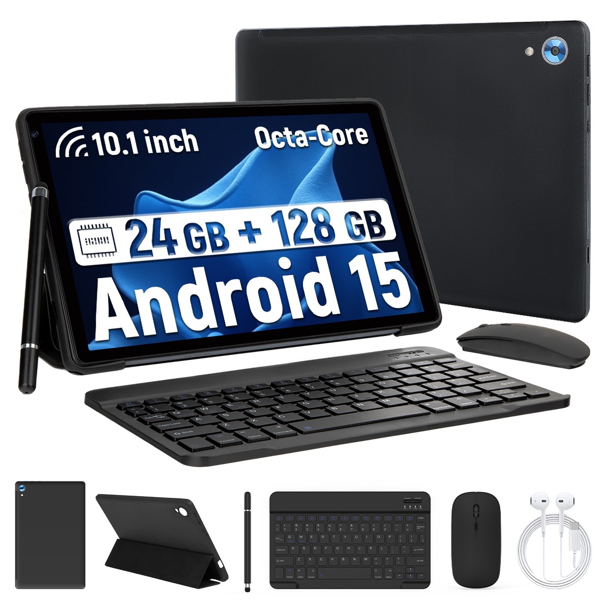 10.1 inch Android 15 Tablets HD Touchscreen Octa-Core 24GB+128GB Dual Camera
