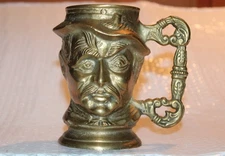 Vintage Toby Style Brass Tankard Stein Mug - 2 pounds 7.2 ounces - 5 3/8" Tall