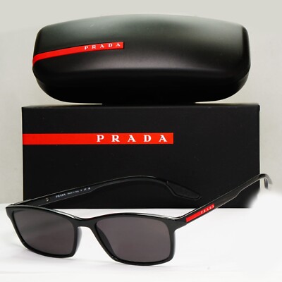 Prada Sonnenbrille schwarz rechteckig eckig glänzend PS04MV VPS 04M 1AB-1O1 54mm