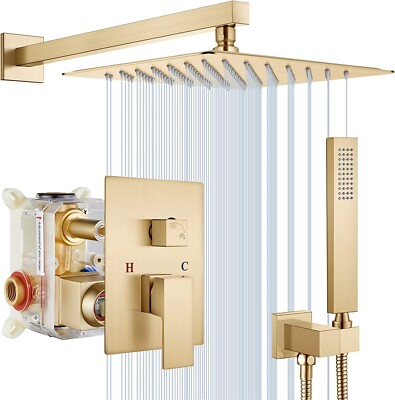 Brushed Gold Shower System Shower Faucet Set with 12 inch Rain Shower Head Combo