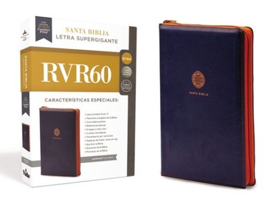 Biblia Reina Valera 1960 Letra Supergigante, Leathersoft, Con Cierre, Azul /