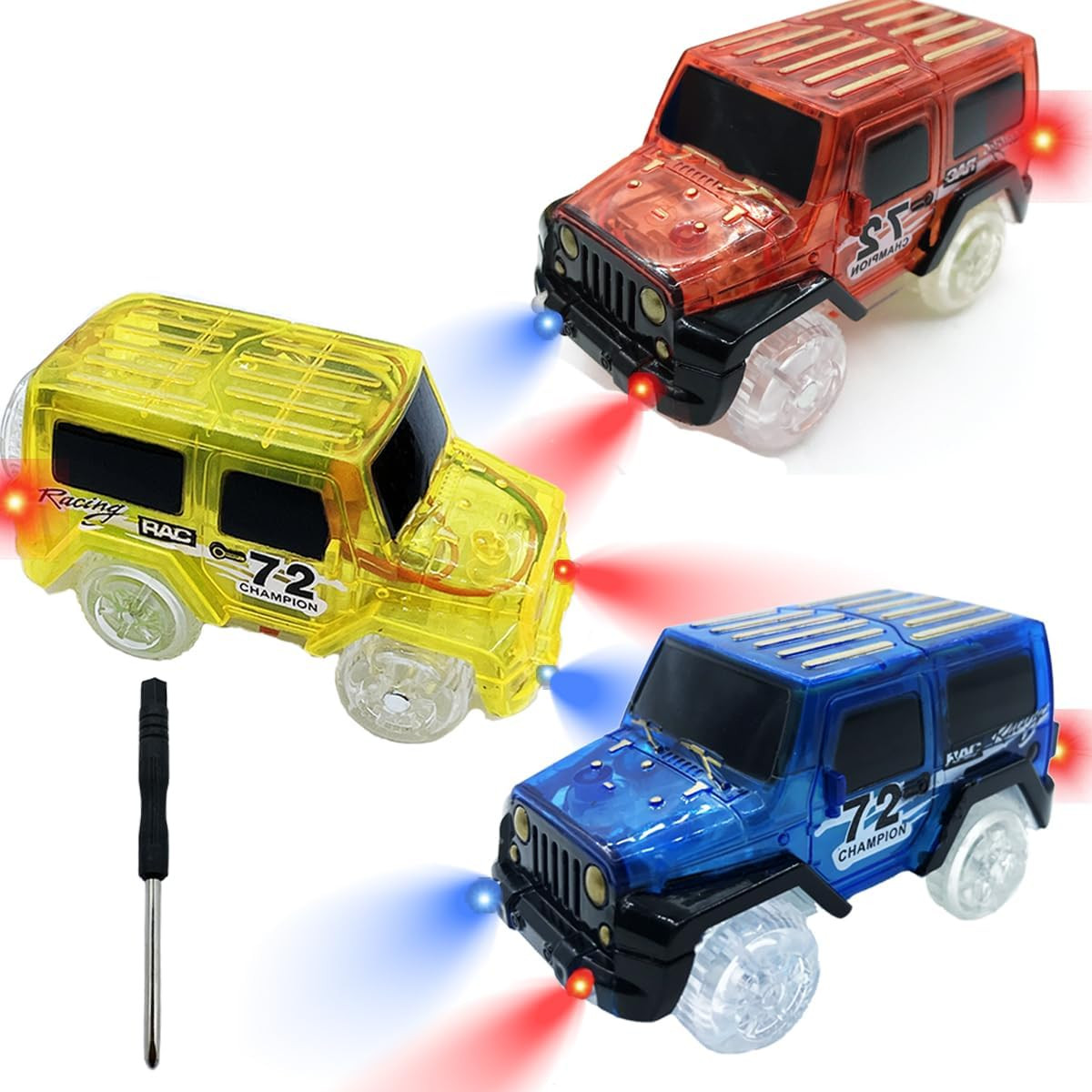 Tracks Cars Replacement with LED Light Glow Car Toys, Glow in the Dark, Race Car