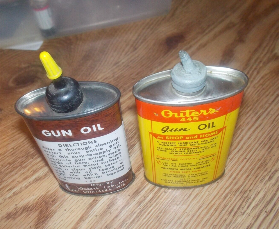 Vintage Outers Gun Oil 3oz Tin Can Flying Mallard Ducks + later yellow