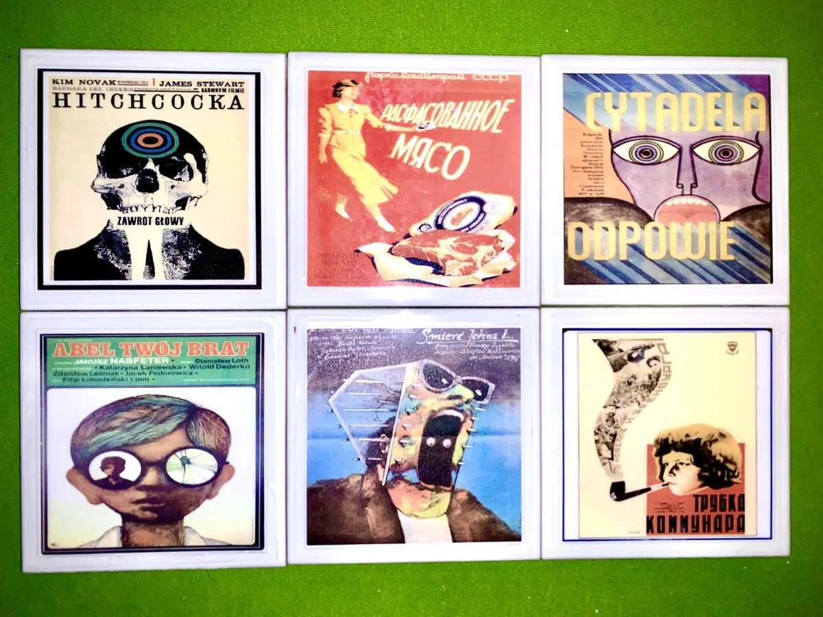 DIY 6 Handmade Ceramic Poster Drink Coasters 60s Modern Art Brut Euro Constructi