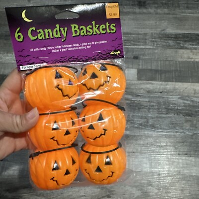Fun World 6 Candy Basket Pumpkins Miniature Basket Halloween Treats Blow Mold