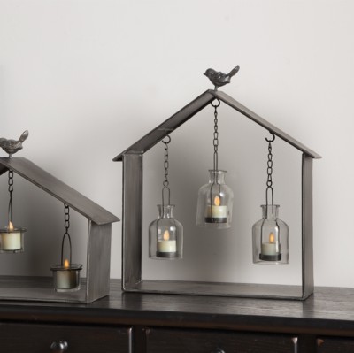 RAZ Imports 2-Piece Wood & Metal Glass Lantern Set – Shabby Chic Country French Decor