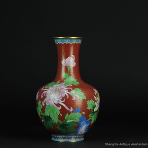 20th c Chinese Cloisonne Vase Bronze or Copper China Chinese Butterfly Republic