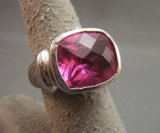 Sterling Silver 925 Rectangular Cerise Pink Cushion Cut CZ Ring Size 7.5