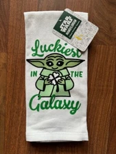 St Patricks Star Wars Mandalorian YODA 2 Pk Kitchen Towels Luckiest in Galaxy