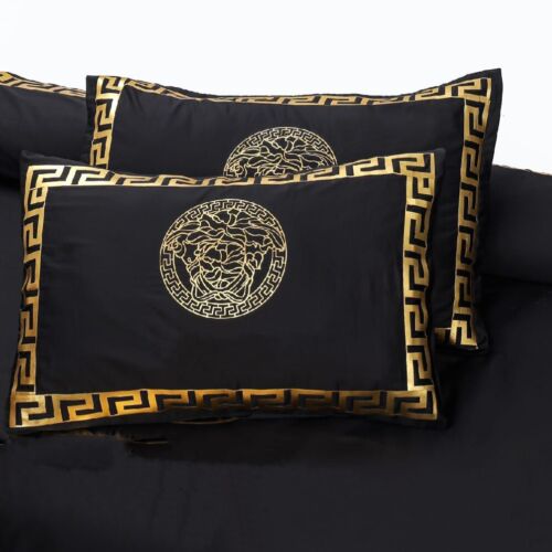 Black And Golden 8 piece Duvet Cover Set Cotton Satin - Picture 6 of 6