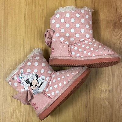 Disney Minnie Mouse Girls Toddler Sz Faux Fur Lined Winter Boots Casual 