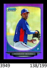 1-2013 BOWMAN CHROME PURPLE REFRACTOR YOHANDER MENDEZ RANGERS /199 QTY