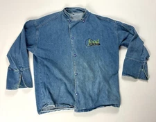 Vintage Food Network Womens Denim Chef Shirt Blue Jean Sz L Television Snap