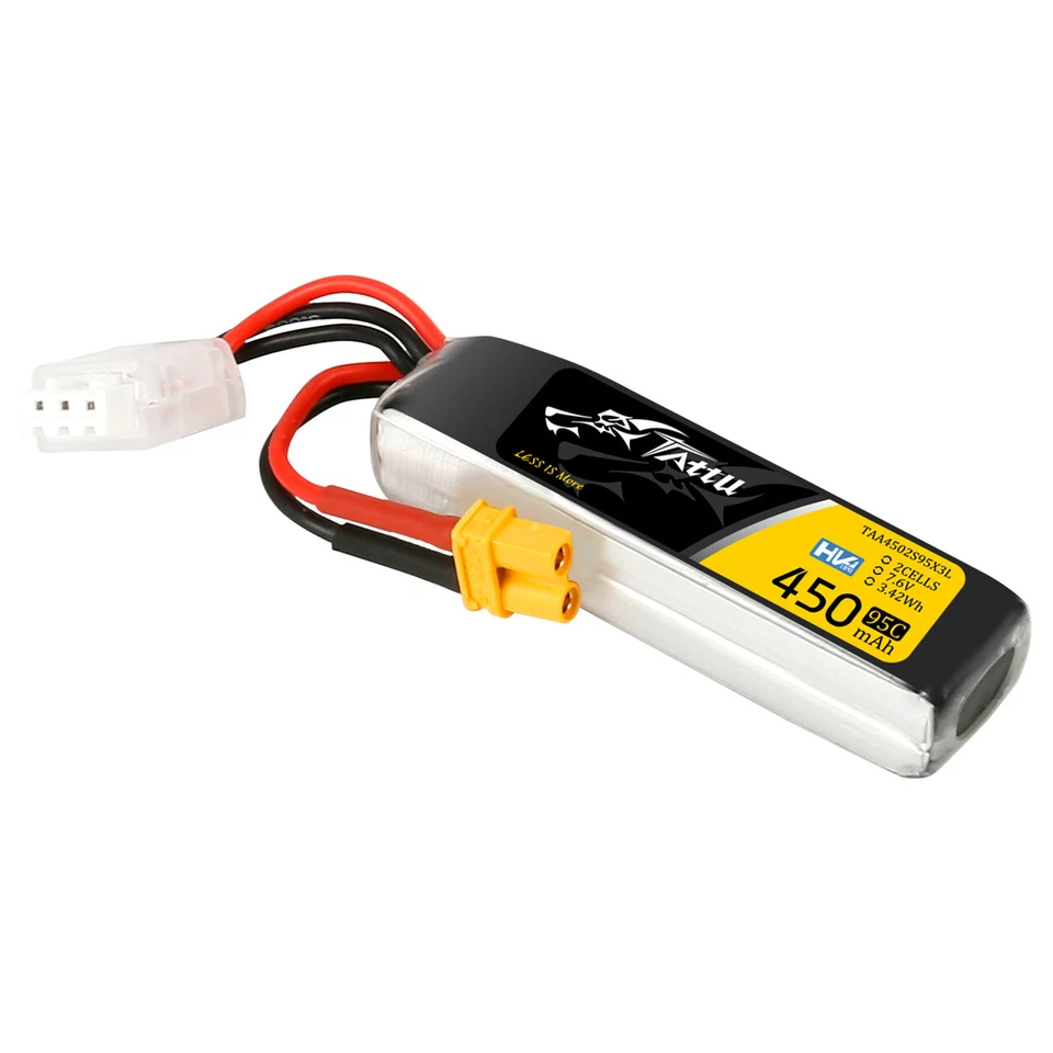 4X Tattu 450mAh 95C 7.6V HV 2S Lipo Battery XT30 Plug-Long For RC FPV Quadcopter - Image 4 of 4