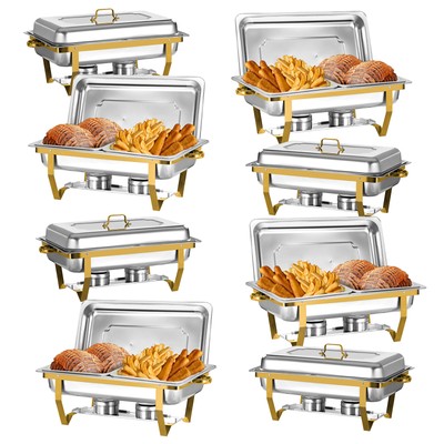8 Pack 8QT Chafing Dish Sets Stainless Steel Chafers Catering Food Warmer Gold