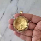Liberty COIN Pendant 1.70Ct Lab-Created Diamond Round Cut 14k Yellow Gold Plated