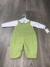 Petit Ami Boys 6 Months Green Gingham Long-all Romper NWT