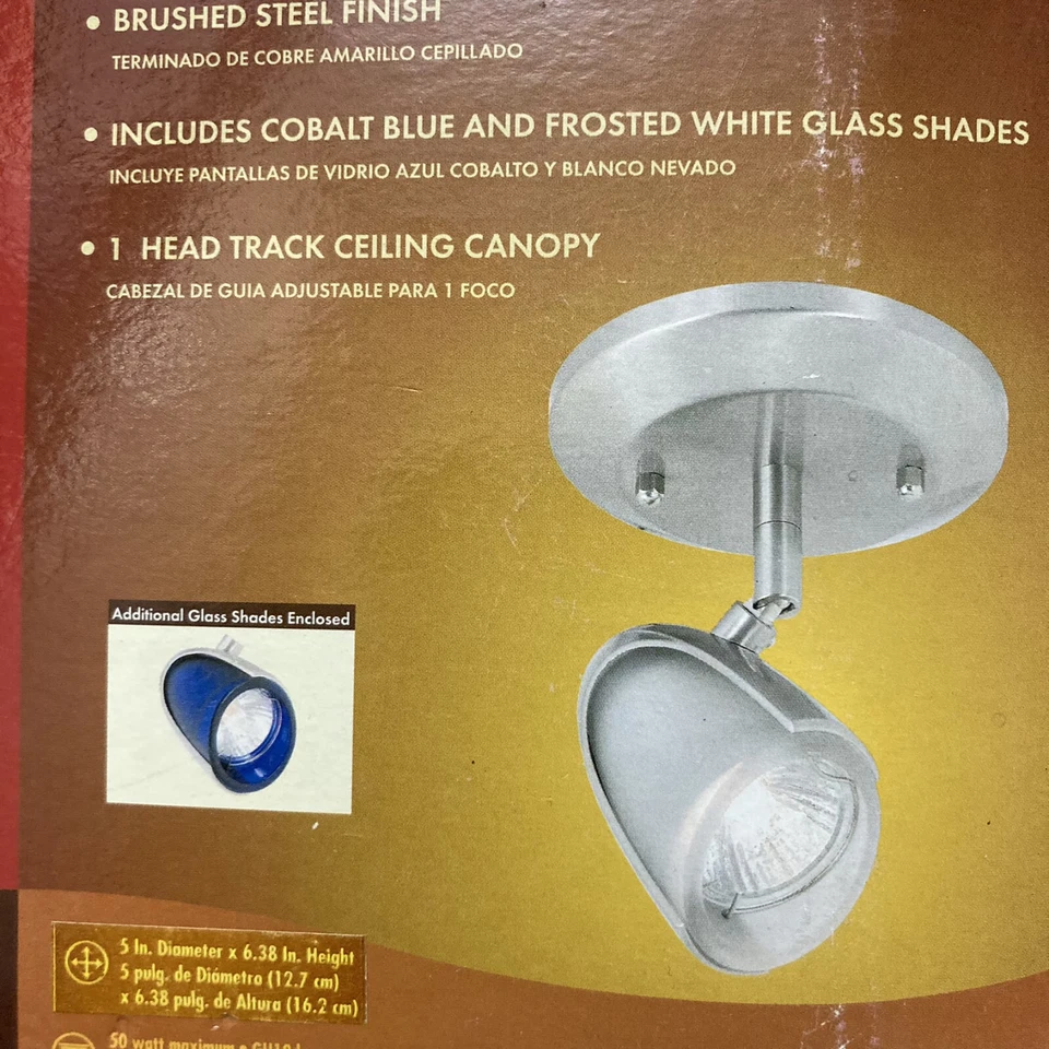 Kit de luces de punto de pista de 1 cabezal montaje empotrado de techo acero cepillado AZUL pantalla esmerilada Foto 3 de 3