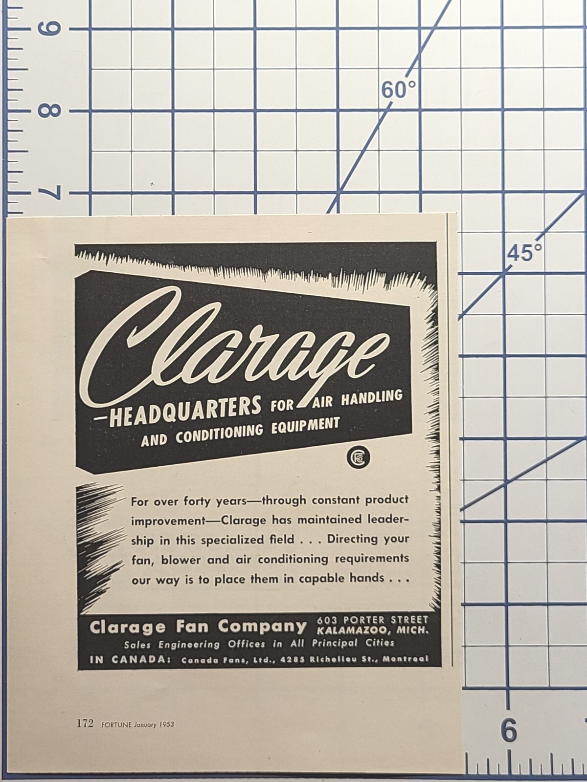Clarage Kalamazoo MI Fan Air Handling Equipment Vintage Print Ad 1953