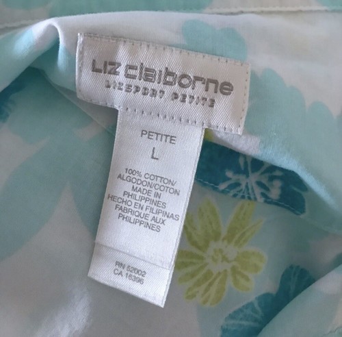 Liz Claiborne Liz Sport Damen Petite Größe PL Blumenmuster Knopfleiste Kragen Shirt - Bild 6 von 6