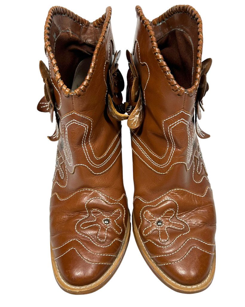 Mules Colin Stuart Taille 7, Cuir Rose, Bout Ouvert, Bracelet Cheville Fleur