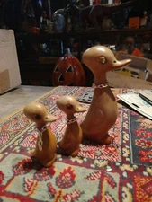 Three Piece Mid-century Modern Duck Family Faux Teak Ducklings Hong Kong